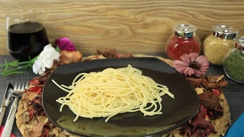 Dish Of Spaghetti Served Stock Footage 81663881