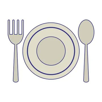 Dish with spoon and fork blue lines Stock Illustration