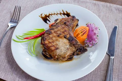 Dish on the table meat original serving of the dish Stock Photos