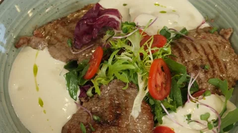  Dish tasty meat with vegetables Stock Footage 239920850