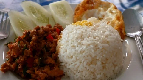A dish of Thai basil pork Stock Footage 114751714