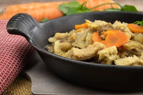 Dish of tripe on a table Stock Photos