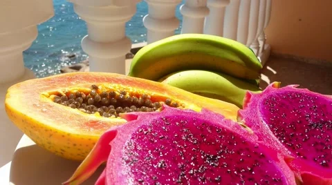 Dish of tropical fruit Stock Footage 43242527