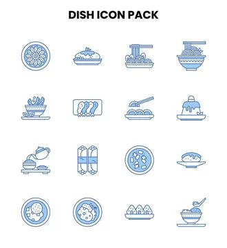 Dish Two Color Blue Bundle Icons Pack Stock Illustration
