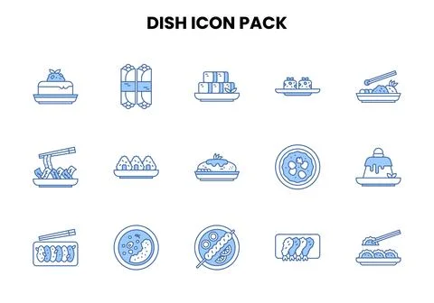 Dish Two Color Blue Vector Icons Pack Illustrazione stock