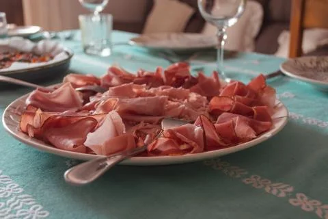 Dish of various types of ham Stock Photos