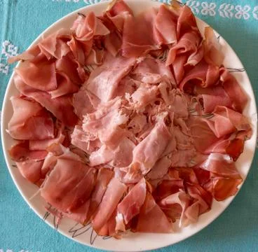 Dish of various types of ham Stock Photos