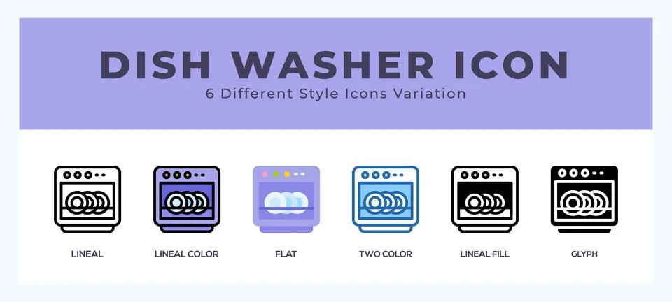 Dish washer icon set with different styles. Design elements for logo. Vecto.. Stock Illustration