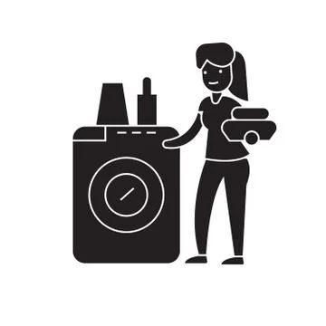 Dish washing machine black vector concept icon. Dish washing machine flat Stock Illustration