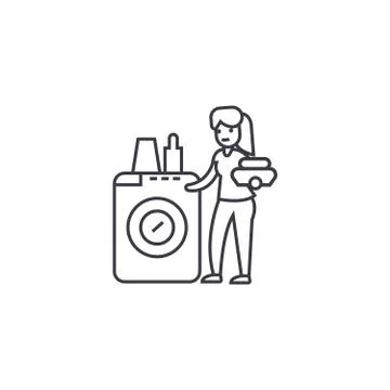 Dish washing machine vector line icon, sign, illustration on background Stock Illustration