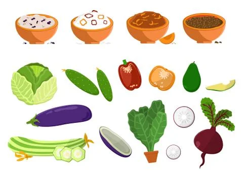 Dishes and Vegetables Set Vector Illustration Stock Illustration