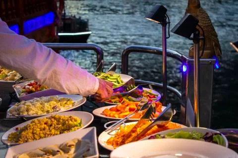 Dishes on the buffet Stock Photos