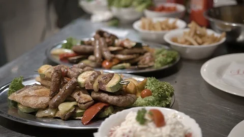 Dishes on the catering table Stock Footage 98311072