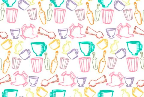 Dishes color vector pattern Stock Illustration