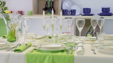 Dishes on the decorated table Vídeos de archivo 69146698