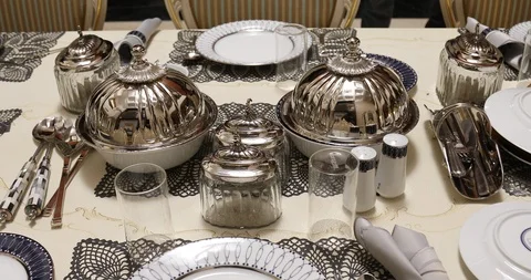 Dishes on a Dining table Stock Footage 91599385