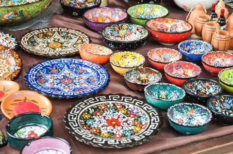 Dishes with ethnic patterns. Stock Photos