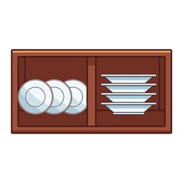 Dishes in kitchen shelf Stockillustratie