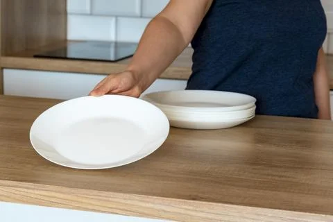 Dishes,  plates on the table Stock Photos