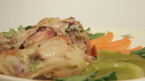 Dishes portion from chicken wings with vegetables Stock Footage 71016821