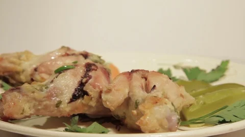 Dishes portion from chicken wings with vegetables Stock Footage 71016832