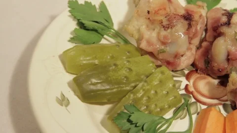 Dishes portion from chicken wings with vegetables Stock Footage 71017019