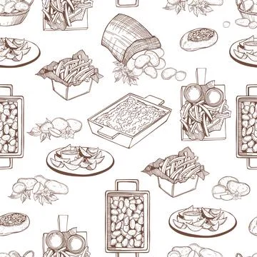 Dishes from potatoes.Vector pattern Stock Illustration