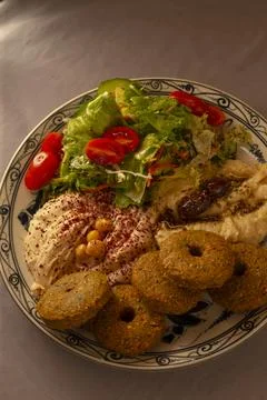 Dishes presentation scene. Tasting various Middle Eastern dishes Stock Photos