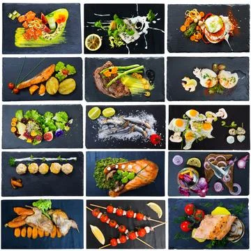 Dishes served on square plates Stock Photos