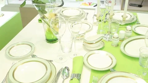 Dishes on the table above view Stock Footage 69146711