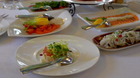 Dishes on the table in a restaurant Stock Footage 60953167