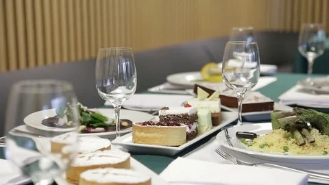 Dishes On The Table In a Restaurant Stock Footage 75546246