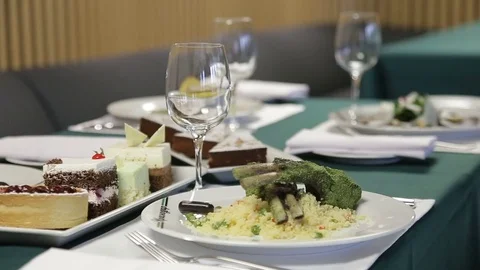 Dishes On The Table In a Restaurant Stock Footage 75546422