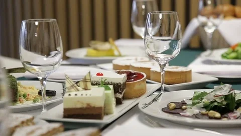 Dishes On The Table In a Restaurant Stock Footage 75546911