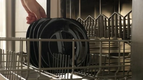 Dishware taking from dishwasher Stock Footage 77646698