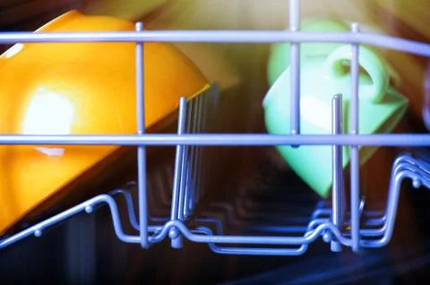 Dishwasher after cleaning process Stock Photos