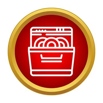 Dishwasher appliance icon on red button Stock Illustration