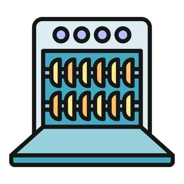 Dishwasher appliance kitchen cleaning machine outline icon Stock Illustration