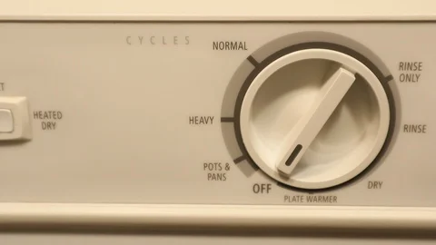 Dishwasher Cycle Turn Dial to Clean Dishes Detergent Convenience Stock Footage 127260670