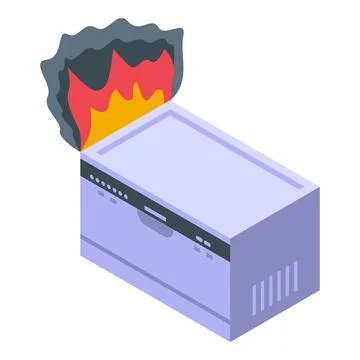 Dishwasher fire broken icon isometric vector. Kitchen appliance Illustrazione stock
