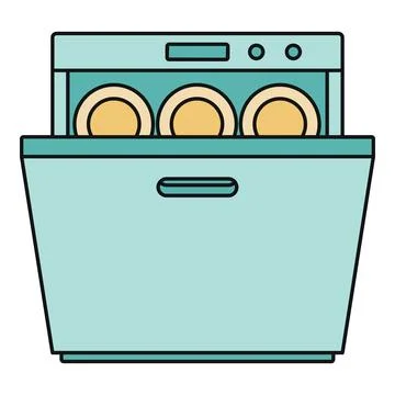 Dishwasher icon cleaning plates in kitchen appliance Illustrazione stock