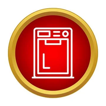 Dishwasher icon red button outline graphic design Stock Illustration