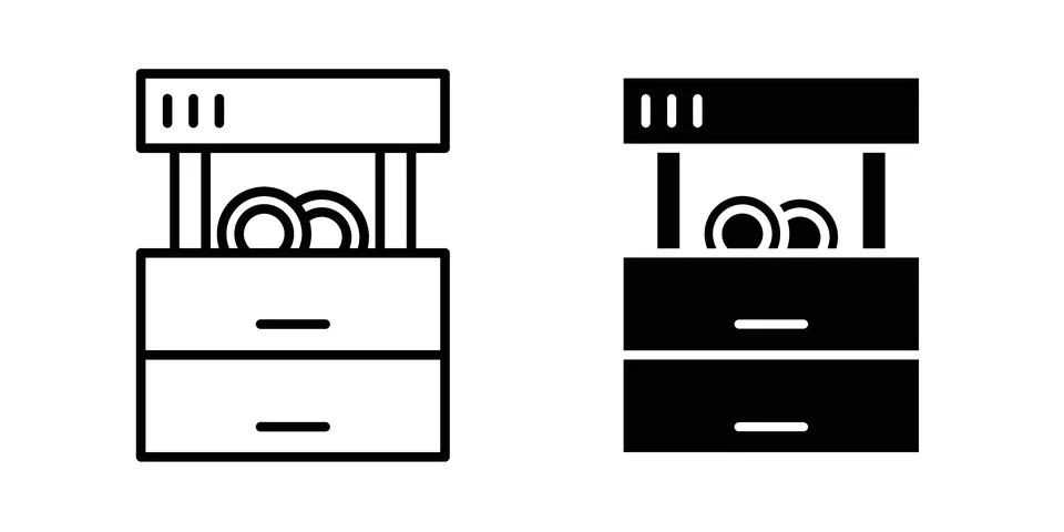 Dishwasher icon silhouette vector set. thin line pack Stock Illustration