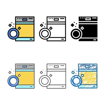 Dishwasher machine color styleset icon vector Stock Illustration