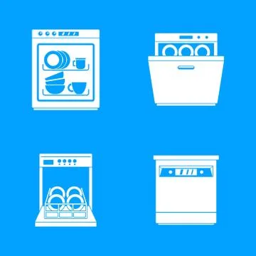 Dishwasher machine kitchen icons set simple style Stock Illustration