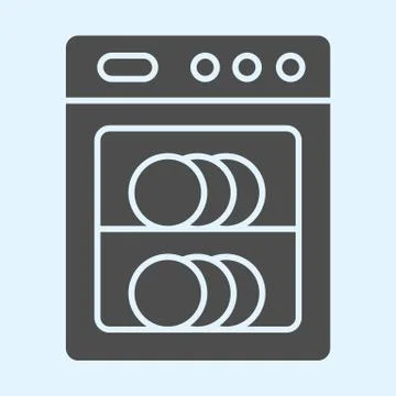 Dishwasher solid icon. Automatic dish washing machine with plates inside. Home Stock Illustration