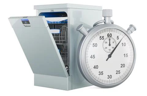 Dishwasher with stopwatch, 3D rendering Stock-Illustration