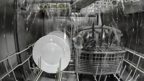 Dishwasher while washing dishes. Inside view 스톡 동영상 258058152