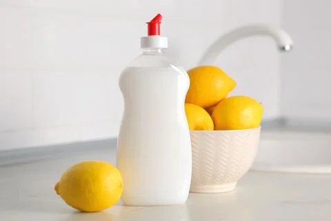 Dishwashing detergent on the background of the kitchen Foto stock