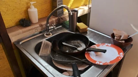 Dishwashing in Kitchen Sink Stock Footage 303414991